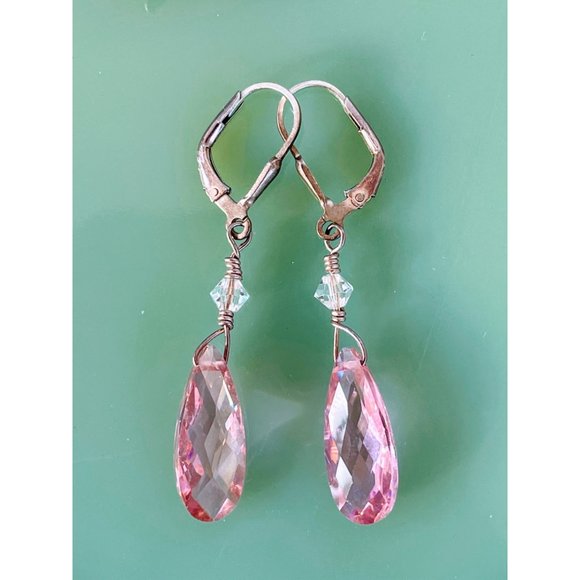 Sterling Silver Pink AB Glass Bead Necklace earrings Set - Picture 8 of 11